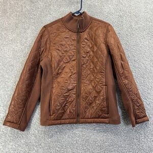 prAna Jacket Womens XL Brown Quilted Sherpa Lined Full Zip Breathe Rib Knit